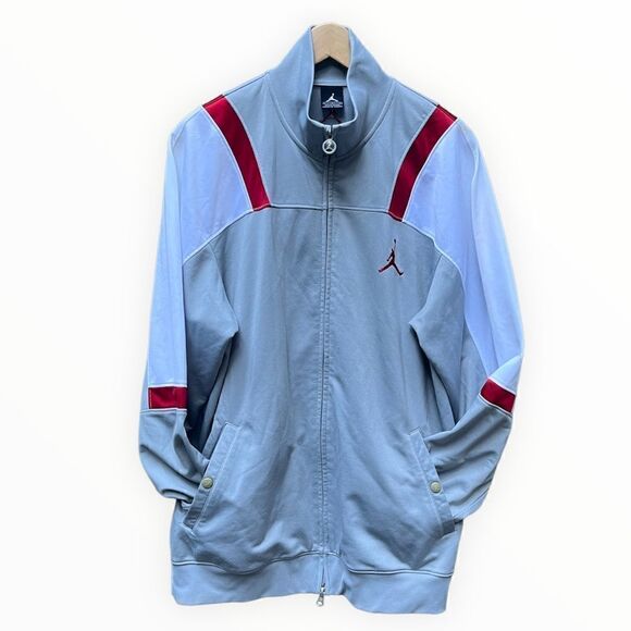 JORDAN GRAY WHITE BURGUNDY RED COLORBLOCK ZIP UP TRACK JACKET SIZE LARGE - Picture 1 of 8